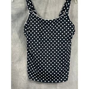 Lands' End women's swimming tankini top size 2 black and white dots padded